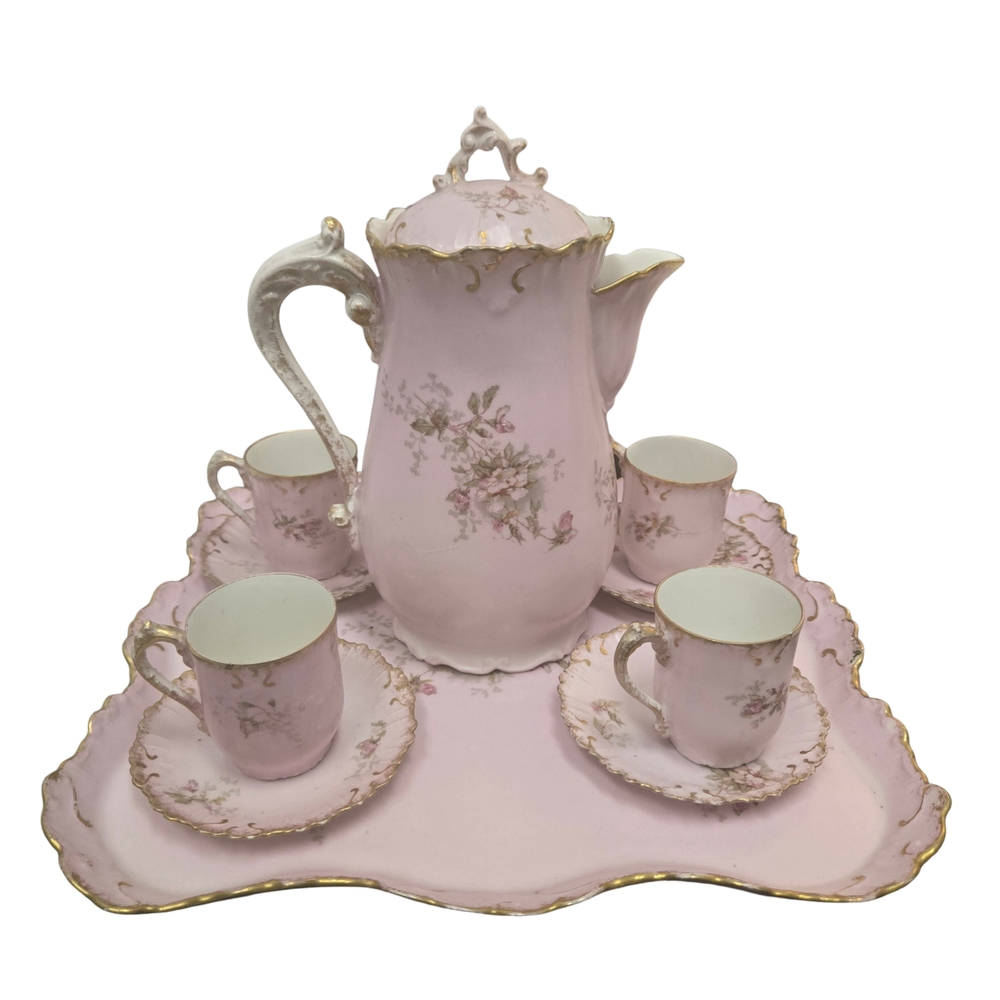 Antique French Limoges Porcelain Chocolate service from the Belle Époque Era
